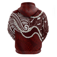 Aloha Hawaii Kalo Pikake Lei Zip Hoodie Chest Tattoo Oxblood Hawaiian Pattern LT14 - Polynesian Pride