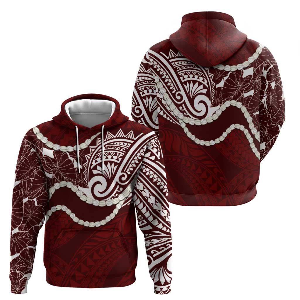 Aloha Hawaii Kalo Pikake Lei Zip Hoodie Chest Tattoo Oxblood Hawaiian Pattern LT14 - Polynesian Pride