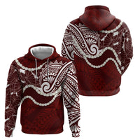 Aloha Hawaii Kalo Pikake Lei Zip Hoodie Chest Tattoo Oxblood Hawaiian Pattern LT14 - Polynesian Pride