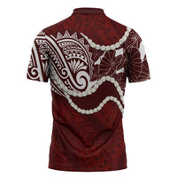 Aloha Hawaii Kalo Pikake Lei Zipper Polo Shirt Chest Tattoo Oxblood Hawaiian Pattern LT14 - Polynesian Pride