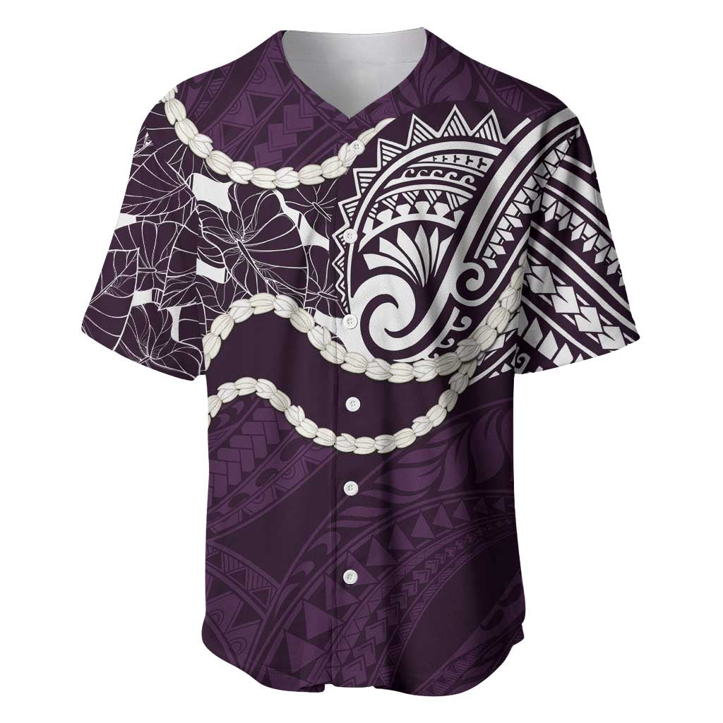 Aloha Hawaii Kalo Pikake Lei Baseball Jersey Chest Tattoo Purple Hawaiian Pattern LT14 Purple - Polynesian Pride