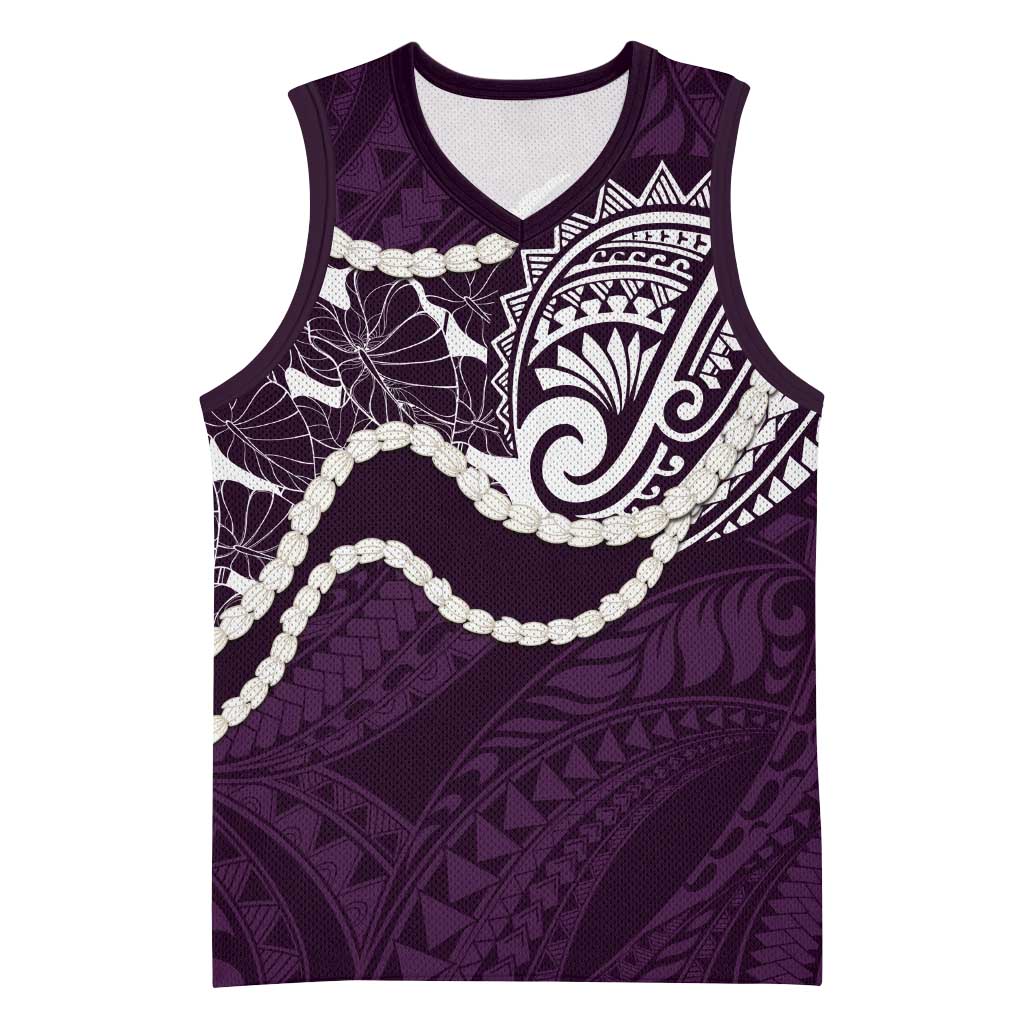 Aloha Hawaii Kalo Pikake Lei Basketball Jersey Chest Tattoo Purple Hawaiian Pattern LT14 Unisex Purple - Polynesian Pride