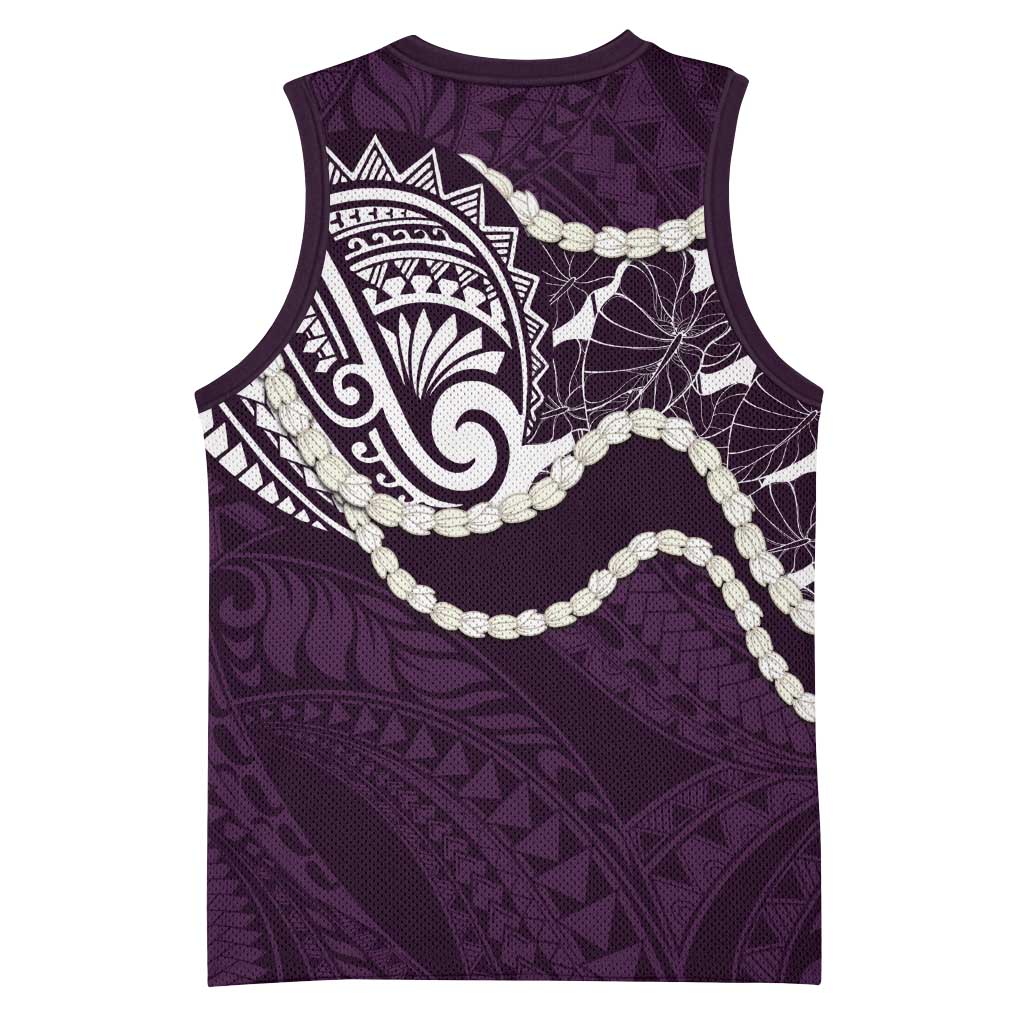 Aloha Hawaii Kalo Pikake Lei Basketball Jersey Chest Tattoo Purple Hawaiian Pattern LT14 - Polynesian Pride