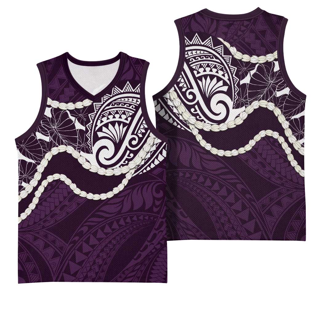 Aloha Hawaii Kalo Pikake Lei Basketball Jersey Chest Tattoo Purple Hawaiian Pattern LT14 - Polynesian Pride