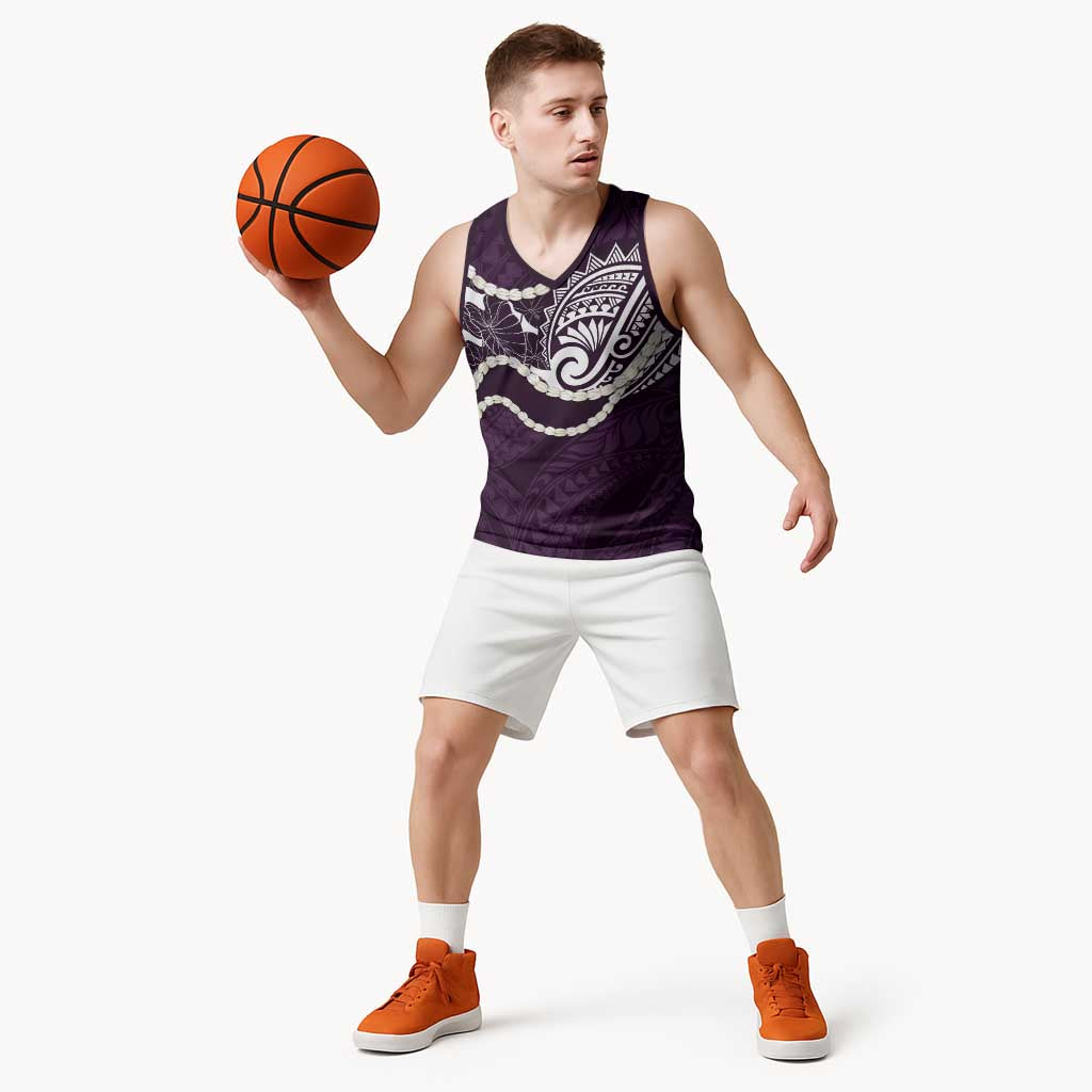 Aloha Hawaii Kalo Pikake Lei Basketball Jersey Chest Tattoo Purple Hawaiian Pattern LT14 - Polynesian Pride