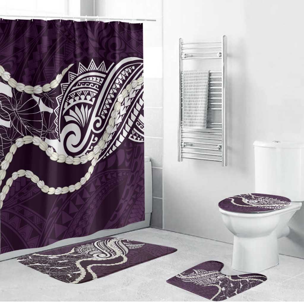 Aloha Hawaii Kalo Pikake Lei Bathroom Set Chest Tattoo Purple Hawaiian Pattern LT14 Bathroom Set (4 pcs) Purple - Polynesian Pride