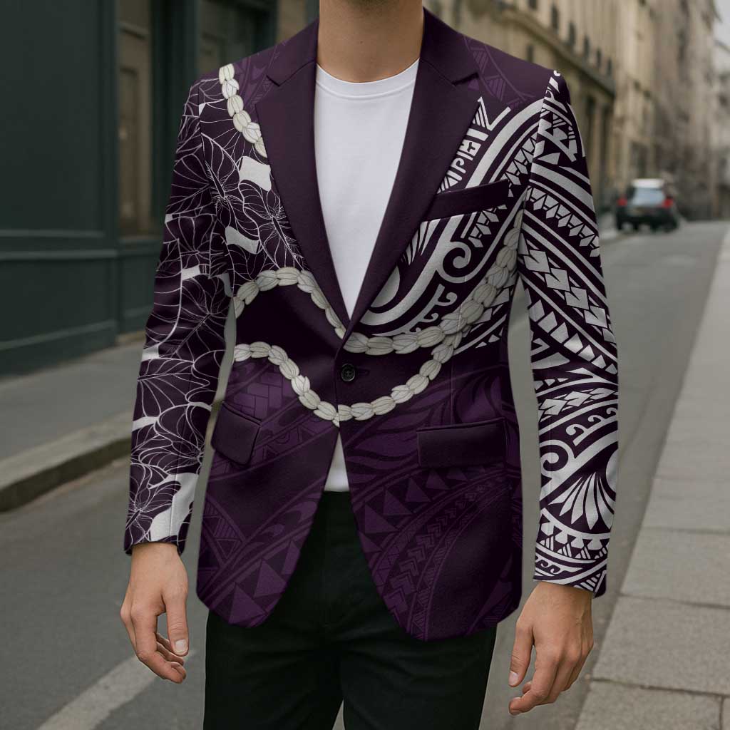 Aloha Hawaii Kalo Pikake Lei Blazer Chest Tattoo Purple Hawaiian Pattern LT14 - Polynesian Pride