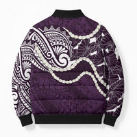 Aloha Hawaii Kalo Pikake Lei Bomber Puffer Jacket Chest Tattoo Purple Hawaiian Pattern LT14 - Polynesian Pride