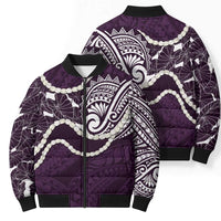 Aloha Hawaii Kalo Pikake Lei Bomber Puffer Jacket Chest Tattoo Purple Hawaiian Pattern LT14 - Polynesian Pride