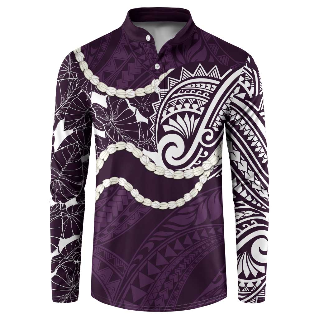 Aloha Hawaii Kalo Pikake Lei Button Sweatshirt Chest Tattoo Purple Hawaiian Pattern LT14 Purple - Polynesian Pride