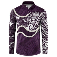 Aloha Hawaii Kalo Pikake Lei Button Sweatshirt Chest Tattoo Purple Hawaiian Pattern LT14 Purple - Polynesian Pride