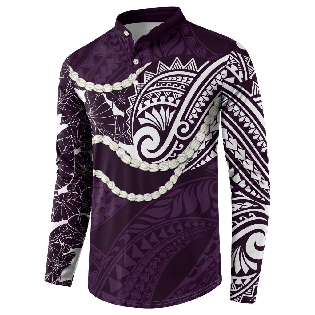 Aloha Hawaii Kalo Pikake Lei Button Sweatshirt Chest Tattoo Purple Hawaiian Pattern LT14 - Polynesian Pride