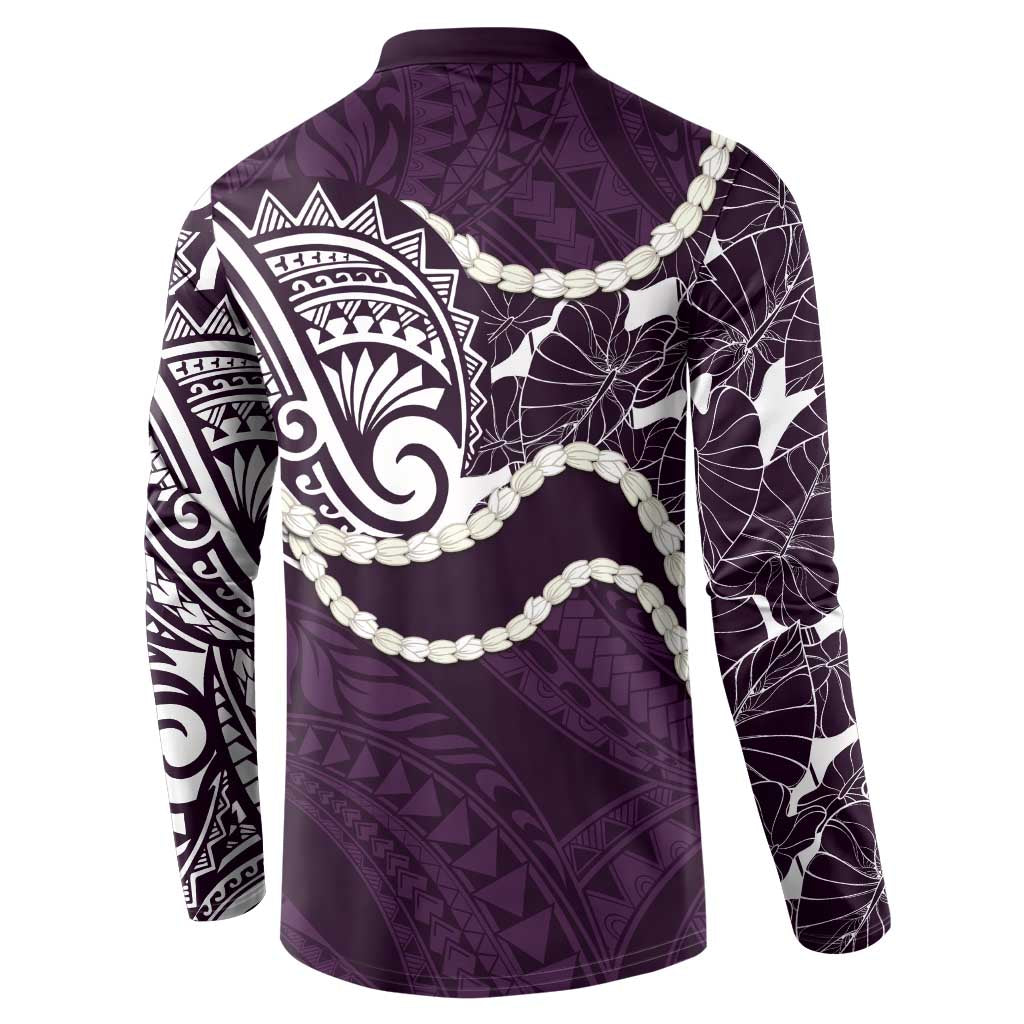 Aloha Hawaii Kalo Pikake Lei Button Sweatshirt Chest Tattoo Purple Hawaiian Pattern LT14 - Polynesian Pride