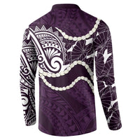 Aloha Hawaii Kalo Pikake Lei Button Sweatshirt Chest Tattoo Purple Hawaiian Pattern LT14 - Polynesian Pride
