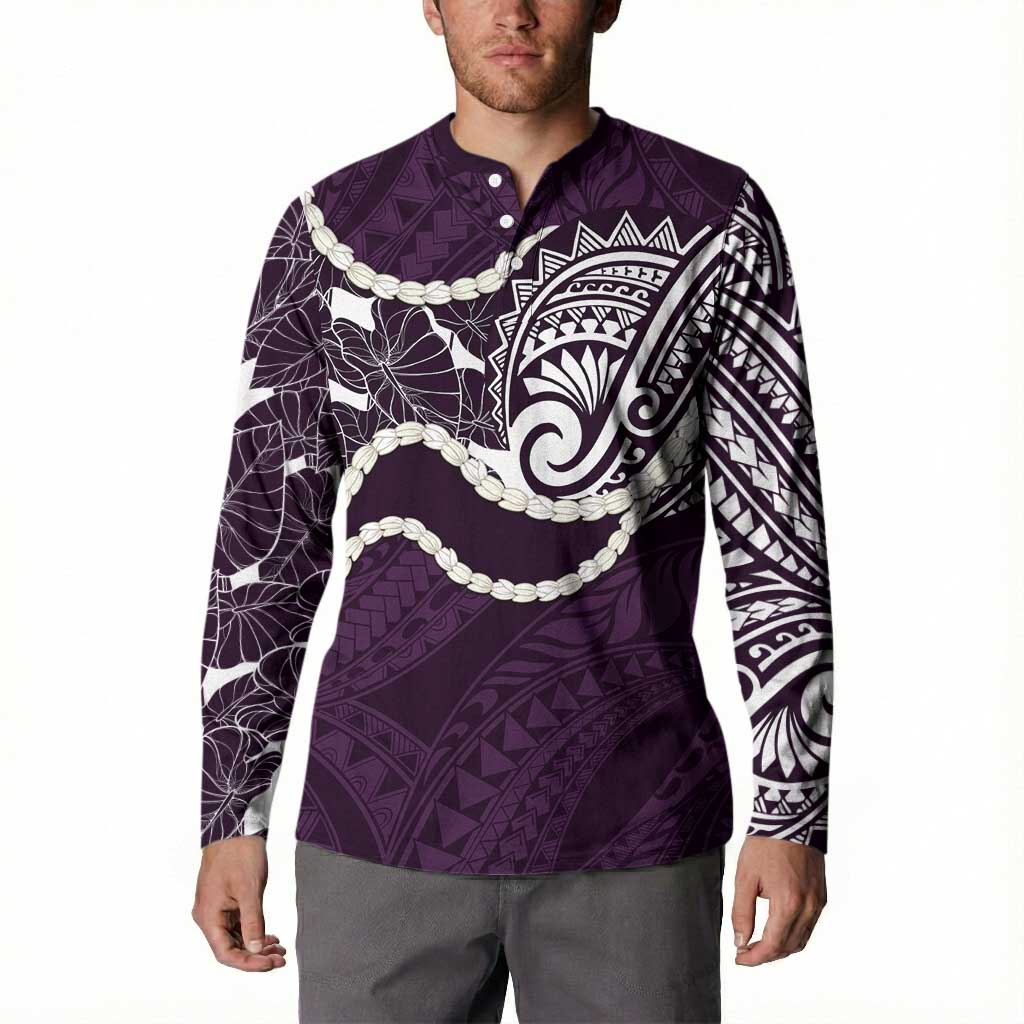 Aloha Hawaii Kalo Pikake Lei Button Sweatshirt Chest Tattoo Purple Hawaiian Pattern LT14 - Polynesian Pride