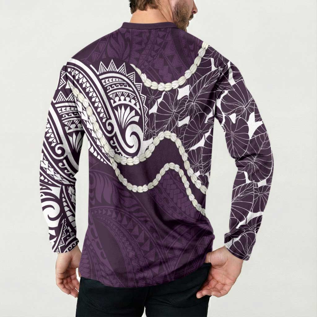 Aloha Hawaii Kalo Pikake Lei Button Sweatshirt Chest Tattoo Purple Hawaiian Pattern LT14 - Polynesian Pride