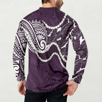 Aloha Hawaii Kalo Pikake Lei Button Sweatshirt Chest Tattoo Purple Hawaiian Pattern LT14 - Polynesian Pride