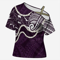 Aloha Hawaii Kalo Pikake Lei Cross Shoulder Shirt Chest Tattoo Purple Hawaiian Pattern LT14 Female Purple - Polynesian Pride