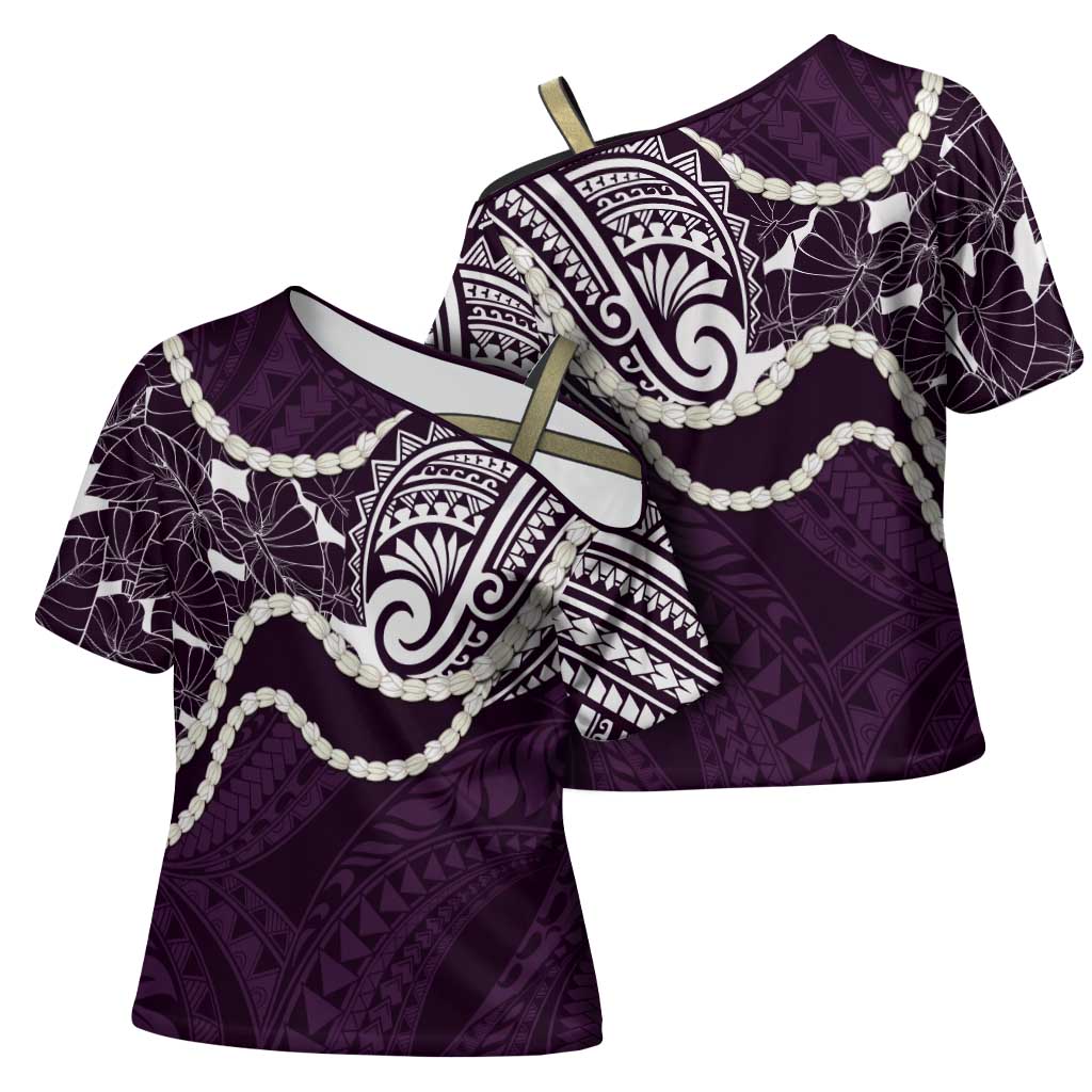 Aloha Hawaii Kalo Pikake Lei Cross Shoulder Shirt Chest Tattoo Purple Hawaiian Pattern LT14 - Polynesian Pride
