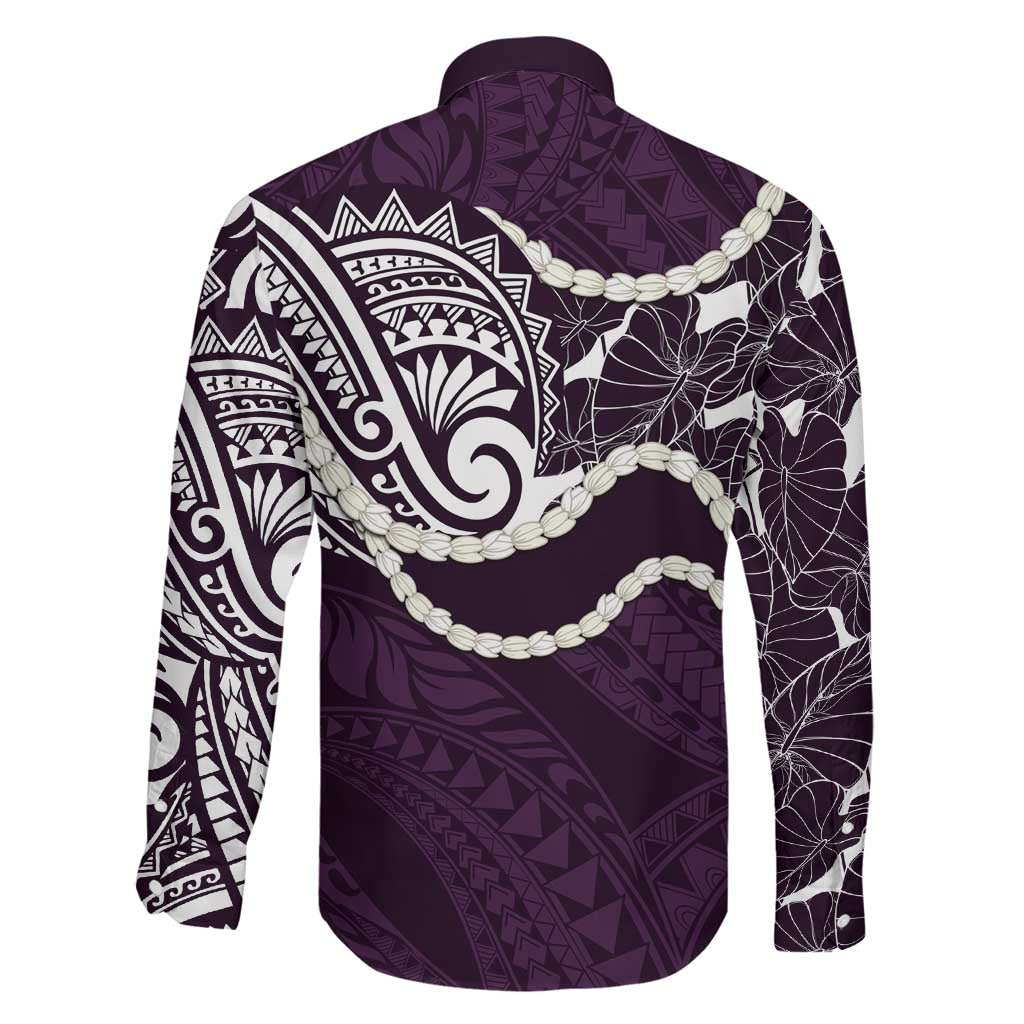 Aloha Hawaii Kalo Pikake Lei Family Matching Mermaid Dress and Hawaiian Shirt Chest Tattoo Purple Hawaiian Pattern