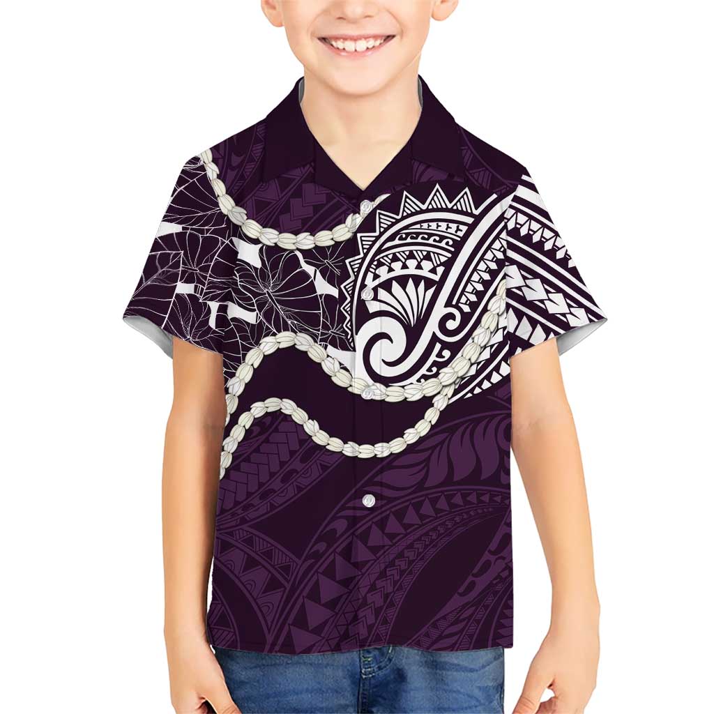 Aloha Hawaii Kalo Pikake Lei Family Matching Mermaid Dress and Hawaiian Shirt Chest Tattoo Purple Hawaiian Pattern