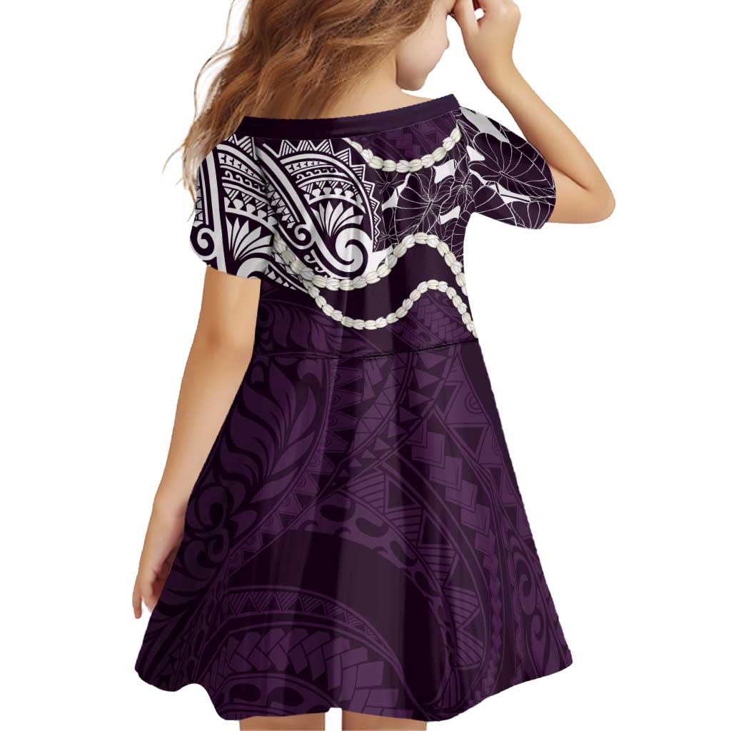 Aloha Hawaii Kalo Pikake Lei Family Matching Off The Shoulder Long Sleeve Dress and Hawaiian Shirt Chest Tattoo Purple Hawaiian Pattern