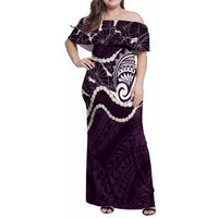 Aloha Hawaii Kalo Pikake Lei Family Matching Off Shoulder Maxi Dress and Hawaiian Shirt Chest Tattoo Purple Hawaiian Pattern