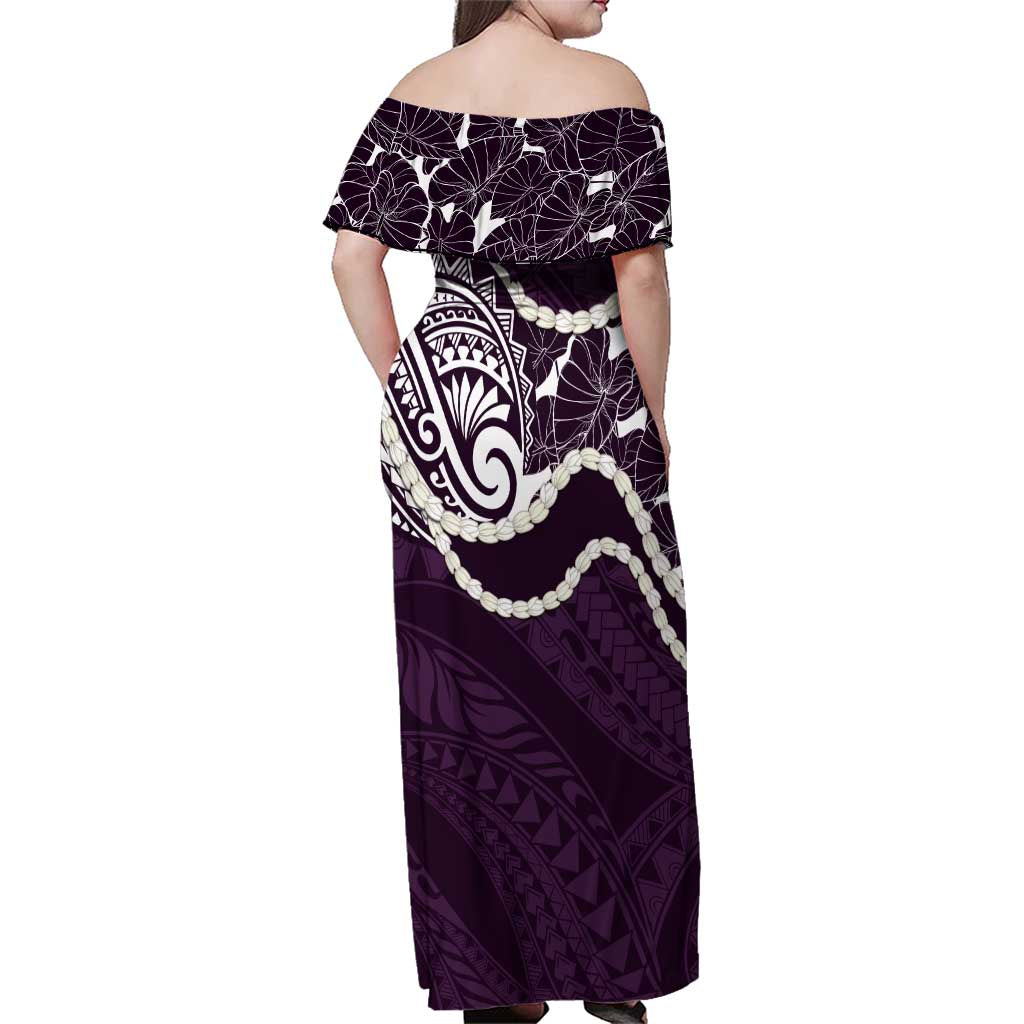 Aloha Hawaii Kalo Pikake Lei Family Matching Off Shoulder Maxi Dress and Hawaiian Shirt Chest Tattoo Purple Hawaiian Pattern