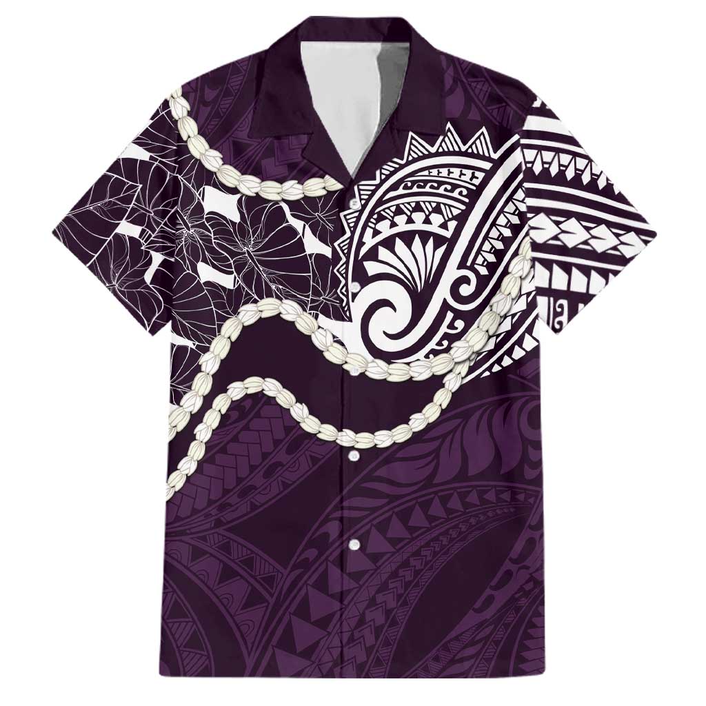 Aloha Hawaii Kalo Pikake Lei Family Matching Short Sleeve Bodycon Dress and Hawaiian Shirt Chest Tattoo Purple Hawaiian Pattern