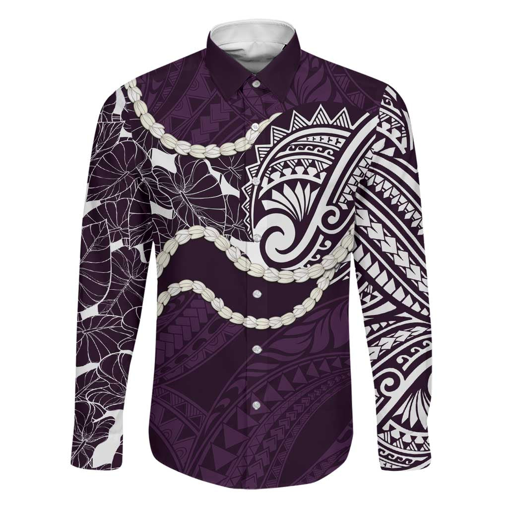 Aloha Hawaii Kalo Pikake Lei Family Matching Tank Maxi Dress and Hawaiian Shirt Chest Tattoo Purple Hawaiian Pattern