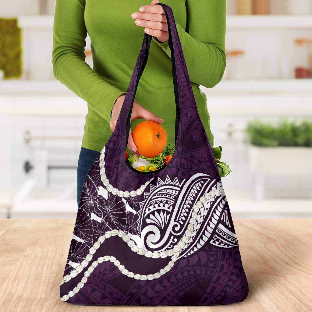 Aloha Hawaii Kalo Pikake Lei Grocery Bag Chest Tattoo Purple Hawaiian Pattern LT14 - Polynesian Pride
