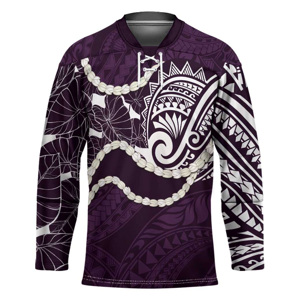 Aloha Hawaii Kalo Pikake Lei Hockey Jersey Chest Tattoo Purple Hawaiian Pattern LT14 Unisex Purple - Polynesian Pride