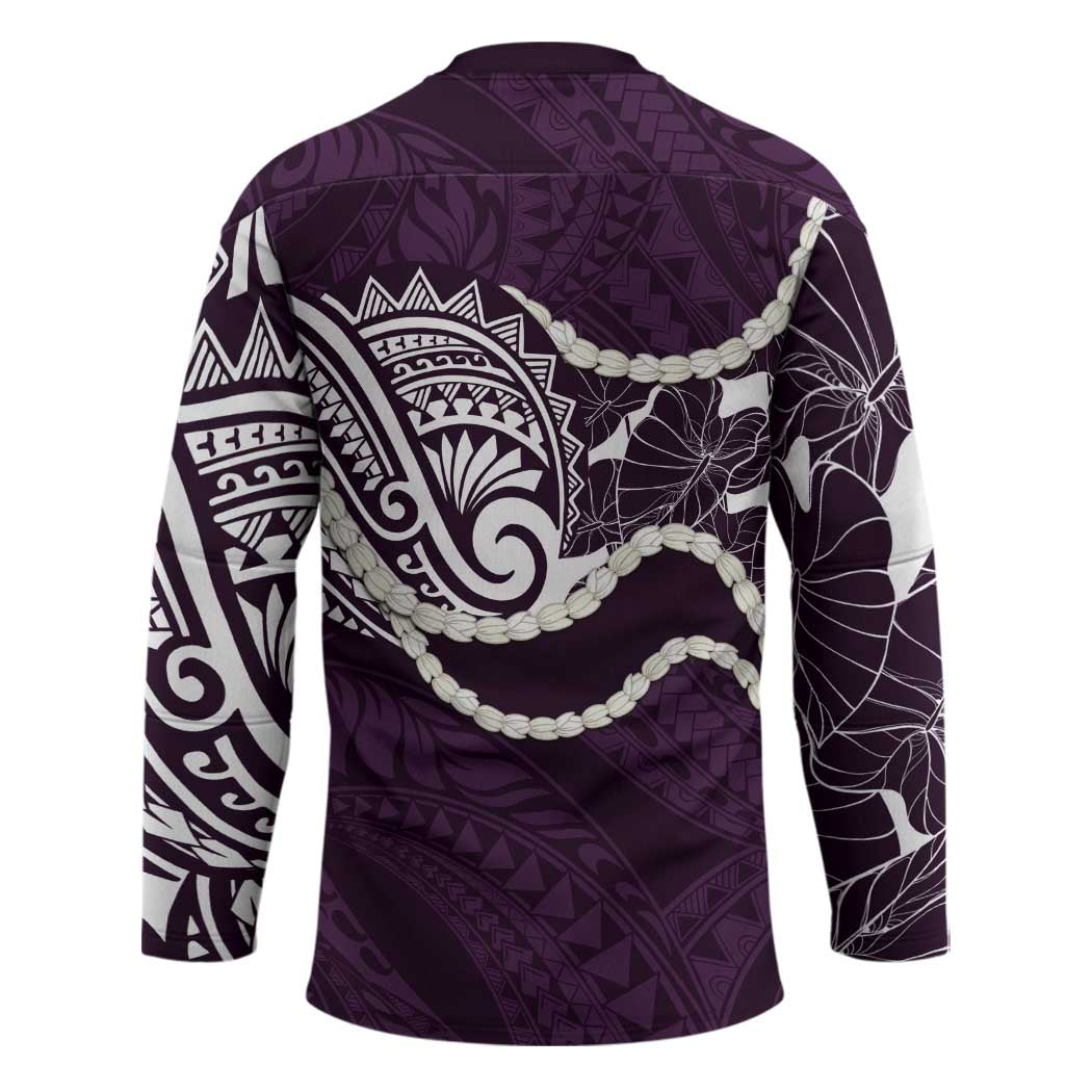 Aloha Hawaii Kalo Pikake Lei Hockey Jersey Chest Tattoo Purple Hawaiian Pattern LT14 - Polynesian Pride