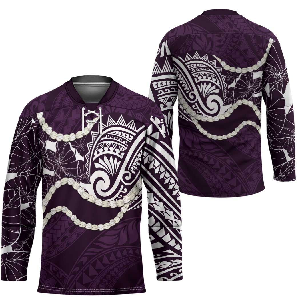 Aloha Hawaii Kalo Pikake Lei Hockey Jersey Chest Tattoo Purple Hawaiian Pattern LT14 - Polynesian Pride