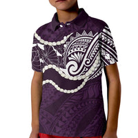 Aloha Hawaii Kalo Pikake Lei Kid Polo Shirt Chest Tattoo Purple Hawaiian Pattern