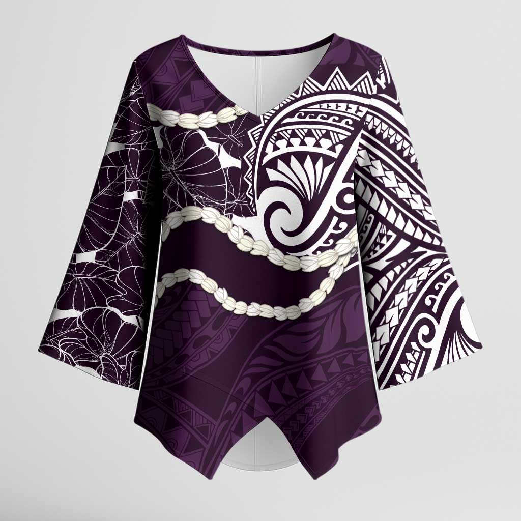 Aloha Hawaii Kalo Pikake Lei Kimono Sleeve Blouse Chest Tattoo Purple Hawaiian Pattern LT14 Female Purple - Polynesian Pride