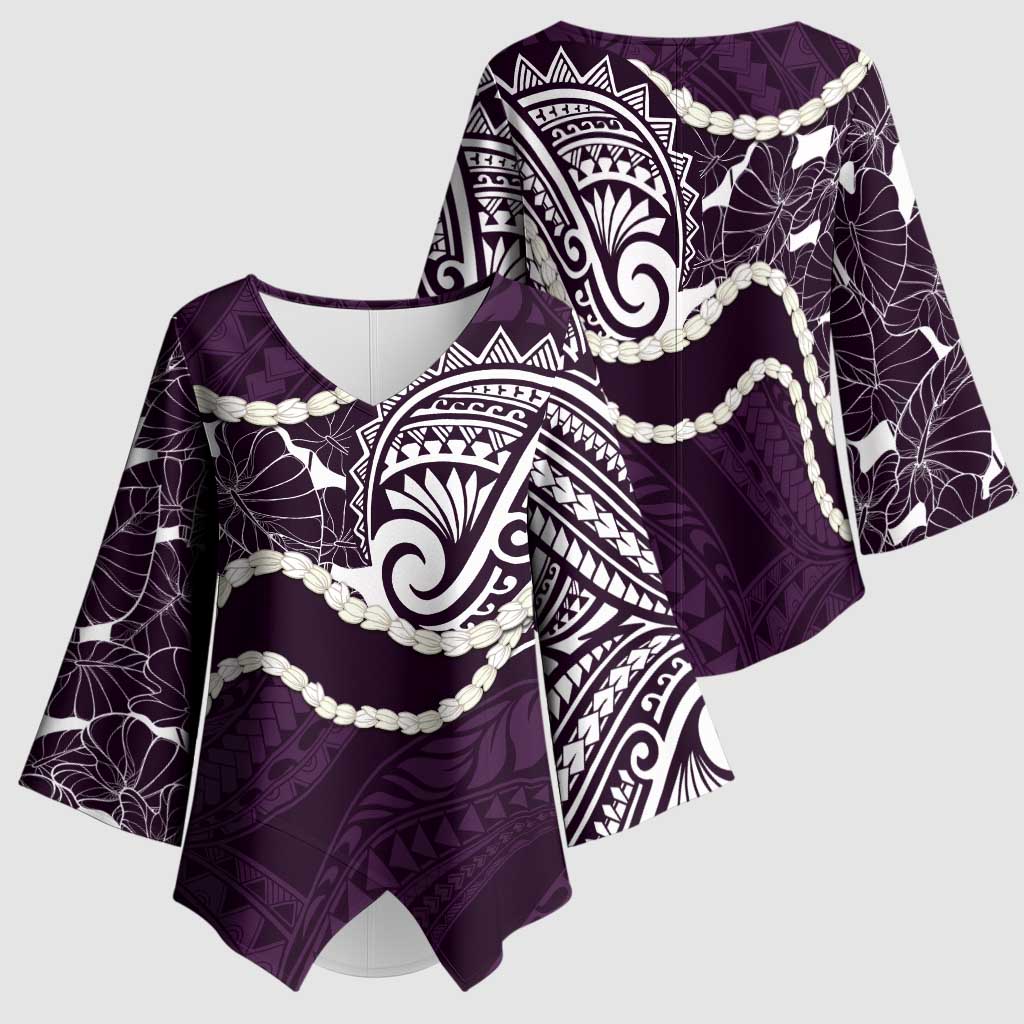 Aloha Hawaii Kalo Pikake Lei Kimono Sleeve Blouse Chest Tattoo Purple Hawaiian Pattern LT14 - Polynesian Pride