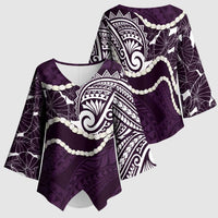 Aloha Hawaii Kalo Pikake Lei Kimono Sleeve Blouse Chest Tattoo Purple Hawaiian Pattern LT14 - Polynesian Pride