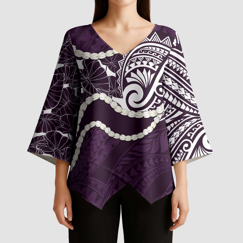 Aloha Hawaii Kalo Pikake Lei Kimono Sleeve Blouse Chest Tattoo Purple Hawaiian Pattern LT14 - Polynesian Pride