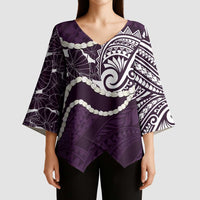 Aloha Hawaii Kalo Pikake Lei Kimono Sleeve Blouse Chest Tattoo Purple Hawaiian Pattern LT14 - Polynesian Pride