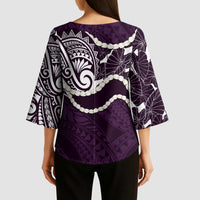 Aloha Hawaii Kalo Pikake Lei Kimono Sleeve Blouse Chest Tattoo Purple Hawaiian Pattern LT14 - Polynesian Pride