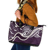 Aloha Hawaii Kalo Pikake Lei Leather Tote Bag Chest Tattoo Purple Hawaiian Pattern LT14 Purple - Polynesian Pride