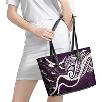 Aloha Hawaii Kalo Pikake Lei Leather Tote Bag Chest Tattoo Purple Hawaiian Pattern LT14 - Polynesian Pride