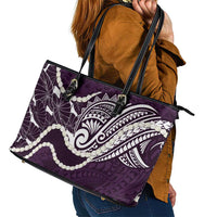 Aloha Hawaii Kalo Pikake Lei Leather Tote Bag Chest Tattoo Purple Hawaiian Pattern LT14 - Polynesian Pride