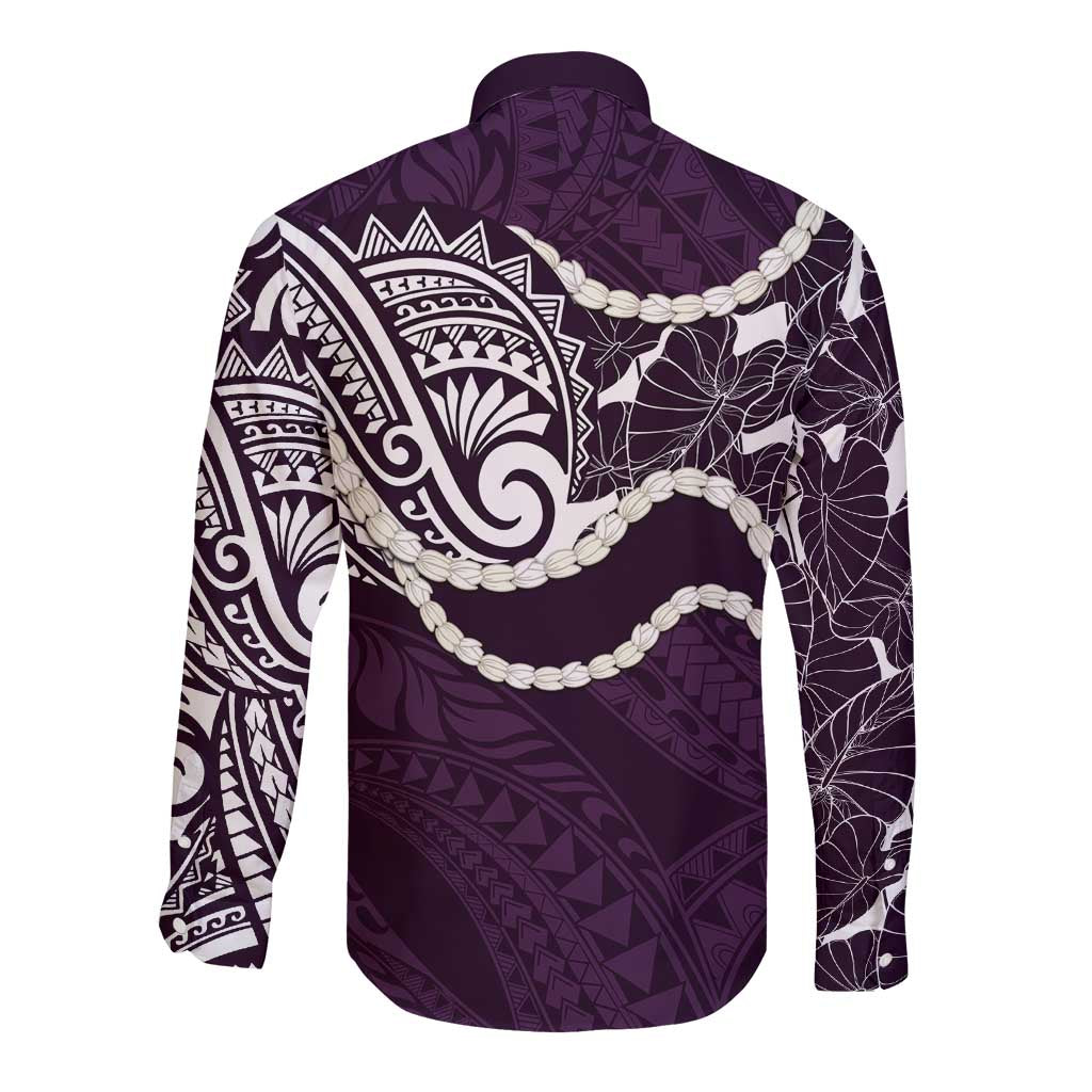 Aloha Hawaii Kalo Pikake Lei Long Sleeve Button Shirt Chest Tattoo Purple Hawaiian Pattern LT14 - Polynesian Pride