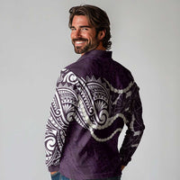 Aloha Hawaii Kalo Pikake Lei Long Sleeve Polo Shirt Chest Tattoo Purple Hawaiian Pattern LT14 - Polynesian Pride