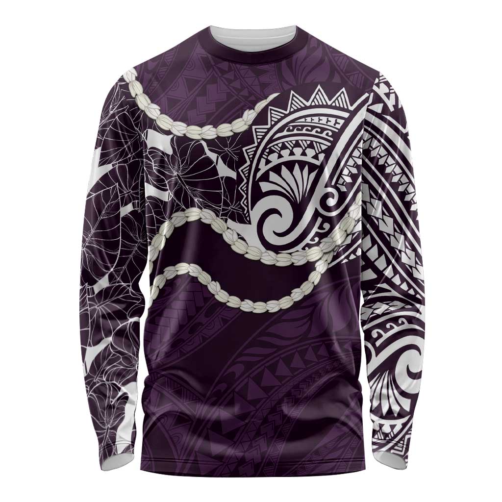 Aloha Hawaii Kalo Pikake Lei Long Sleeve Shirt Chest Tattoo Purple Hawaiian Pattern