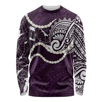 Aloha Hawaii Kalo Pikake Lei Long Sleeve Shirt Chest Tattoo Purple Hawaiian Pattern
