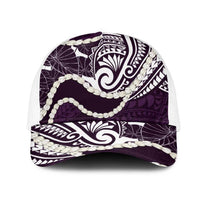 Aloha Hawaii Kalo Pikake Lei Mesh Trucker Cap Chest Tattoo Purple Hawaiian Pattern