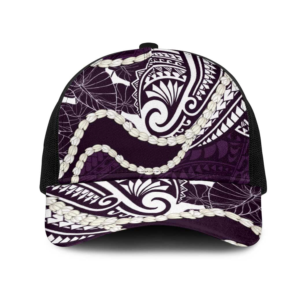 Aloha Hawaii Kalo Pikake Lei Mesh Trucker Cap Chest Tattoo Purple Hawaiian Pattern